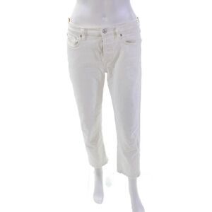 Jeanerica Womens Mid Rise Button Fly Straight Leg Jeans White Size 30